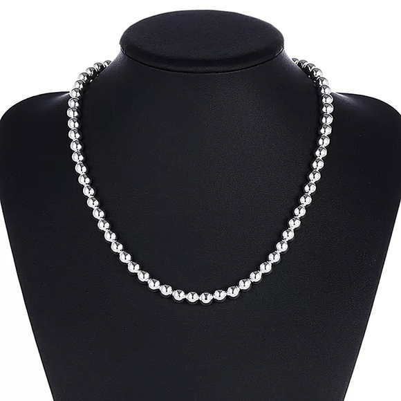 Beaded Ball Sterling Silver Necklace 10mm - Picture 5 of 7